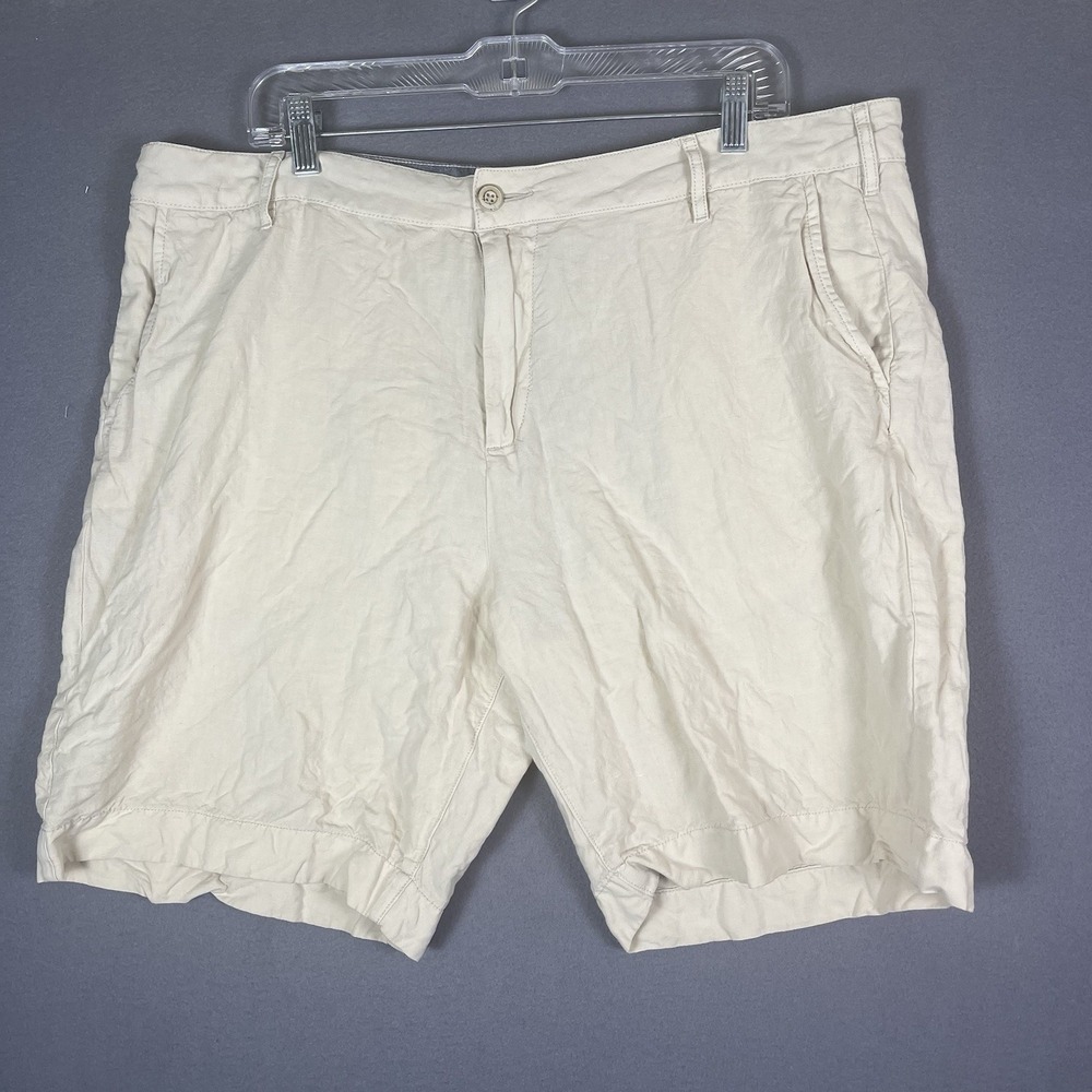 Faherty Shorts Mens Size 38 Beige Khaki Linen Blend Casual Chino Lightweight 9"